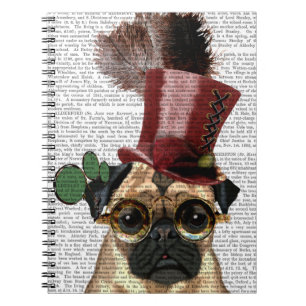 Pug with Steampunk Style Top Hat Spiral Notebook