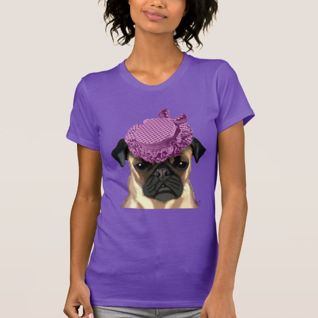 Pug with Vintage Purple Hat T-Shirt (Front)