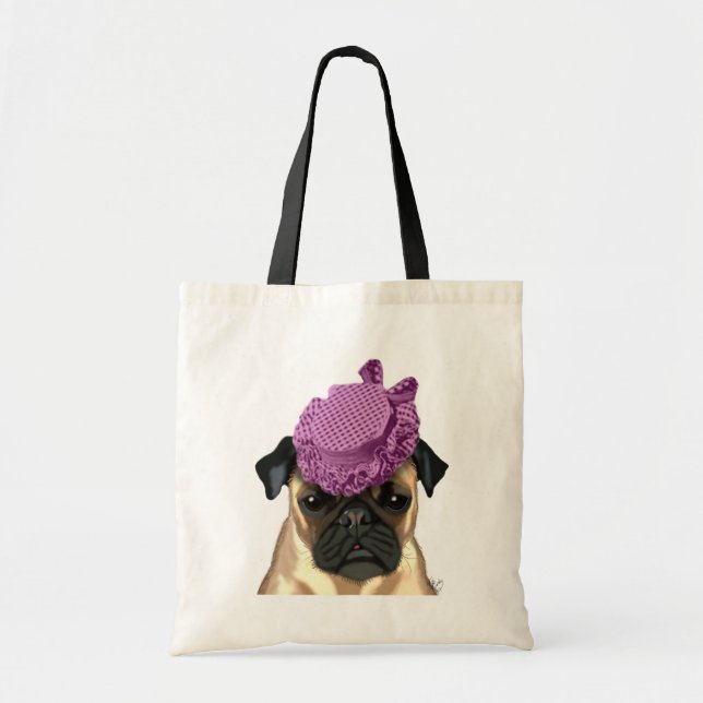 Pug with Vintage Purple Hat Tote Bag (Front)