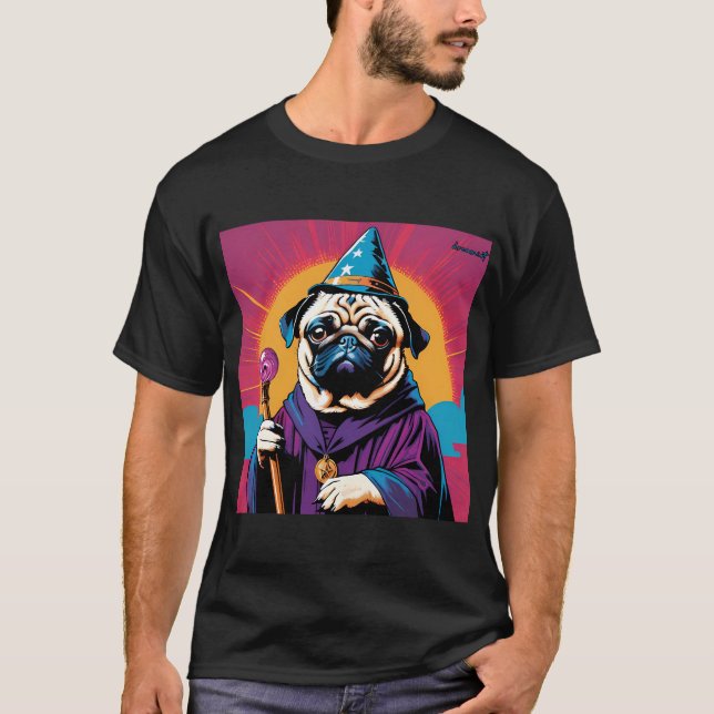 Pug Wizard retro T-Shirt (Front)
