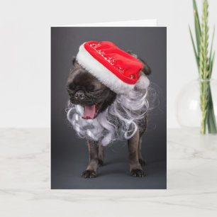 Pug Yawning in a Santa Hat and Beard Holiday Card