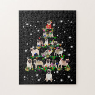 Pugdog Christmas Tree Covered By Flashlight Jigsaw Puzzle