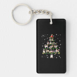 Pugdog Christmas Tree Covered By Flashlight Key Ring
