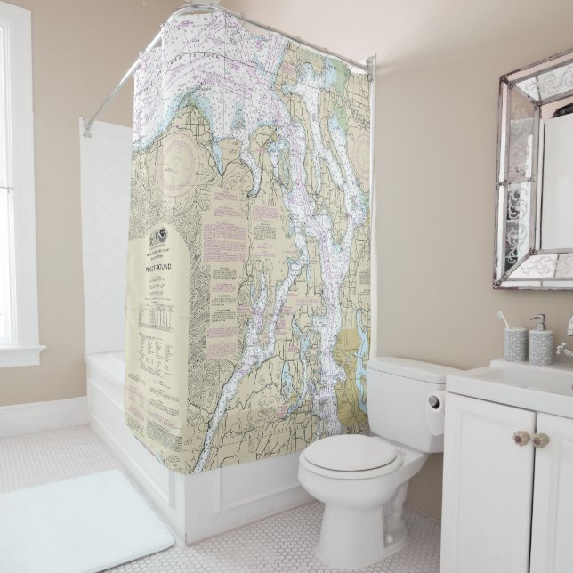 Puget Sound Nautical Chart 18440 Shower Curtain (In Situ)