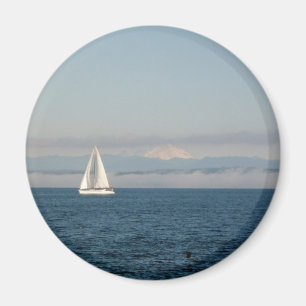 Puget Sound Sailboat and Mountain Range Magnet