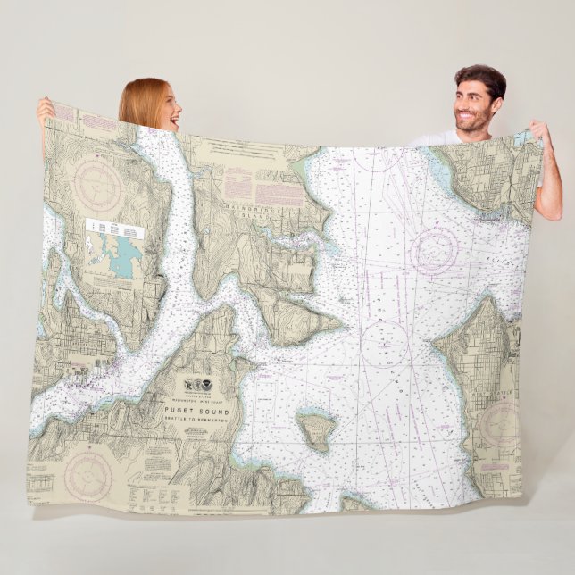 Puget Sound Seattle to Bremerton Nautical Chart Fleece Blanket (In Situ)