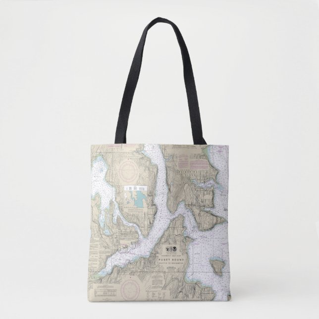 Puget Sound Seattle to Bremerton Nautical Chart Tote Bag (Front)