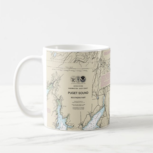 Puget Sound Southern Part Nautical Chart 18448 Coffee Mug (Left)