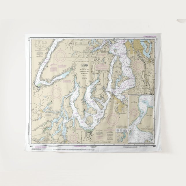 Puget Sound Southern Part Nautical Chart 18448 Tapestry (Front (Horizontal))