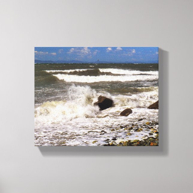 Puget Sound Washington Rocky Beach Waves Photo Canvas Print (Front)