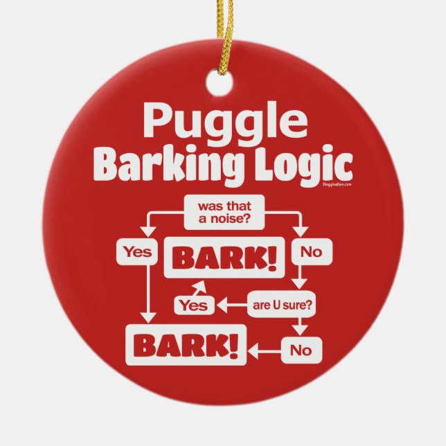 Puggle Barking Logic Ceramic Tree Decoration (Front)