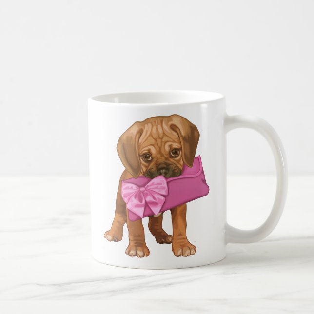 Puggle puppy and bow clutch coffee mug (Right)