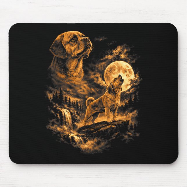 Puggles Howling Moon Dog Fantasy Forrest Mouse Pad (Front)