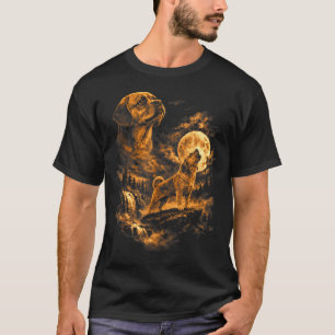 Puggles Howling Moon Dog Fantasy Forrest T-Shirt