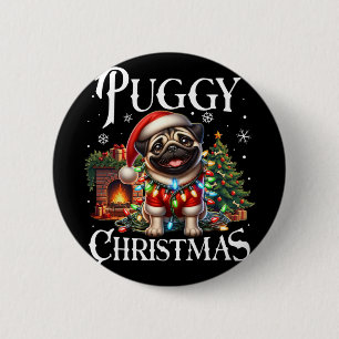 Puggy Christmas Pug Xmas Pug Santa Claus Pug  6 Cm Round Badge