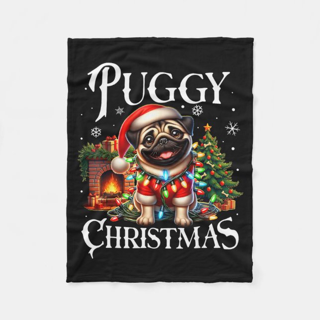 Puggy Christmas Pug Xmas Pug Santa Claus Pug  Fleece Blanket (Front)