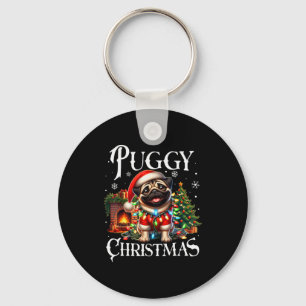 Puggy Christmas Pug Xmas Pug Santa Claus Pug Key Ring