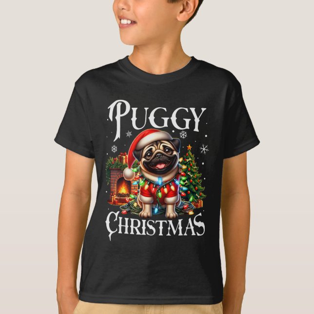 Puggy Christmas Pug Xmas Pug Santa Claus Pug  T-Shirt (Front)