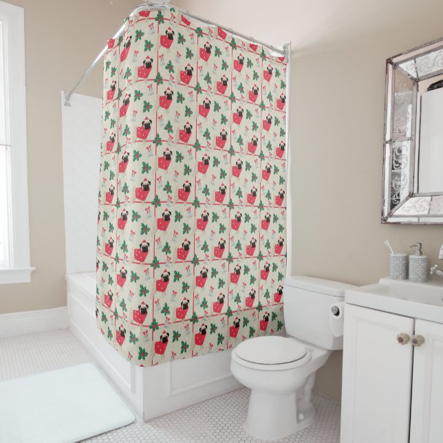 Puggy Christmas Shower Curtain (In Situ)