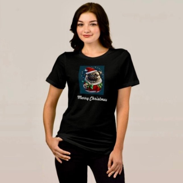 Puggy Claus Collection Tri-Blend Shirt (Comfy tri-blend women’s tee feminine fit, scoop neck, short sleeves, relaxed fit.  
)