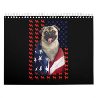 Puggy USA American Flag Calendar