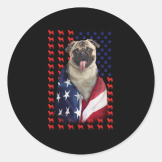 Puggy USA American Flag Classic Round Sticker