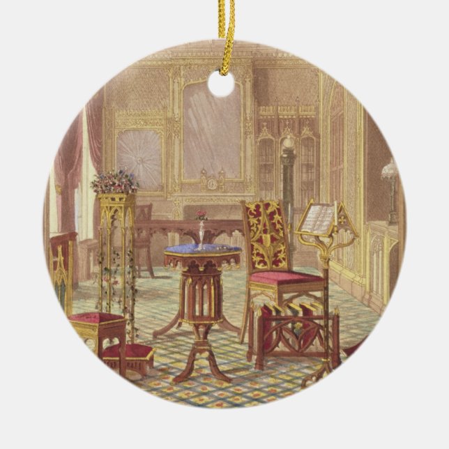 Pugin's Gothic Furniture, by Augustus Charles Pugi Ceramic Tree Decoration (Front)