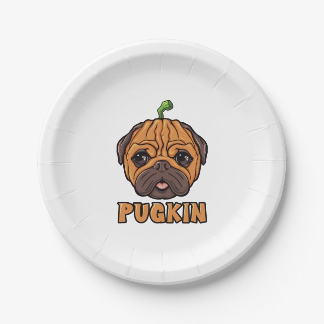 Pugkin - Halloween Pug Pumpkin Paper Plate (Front)