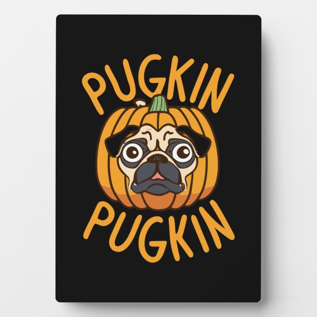 Pugkin Pug Dog Halloween Plaque (Front)