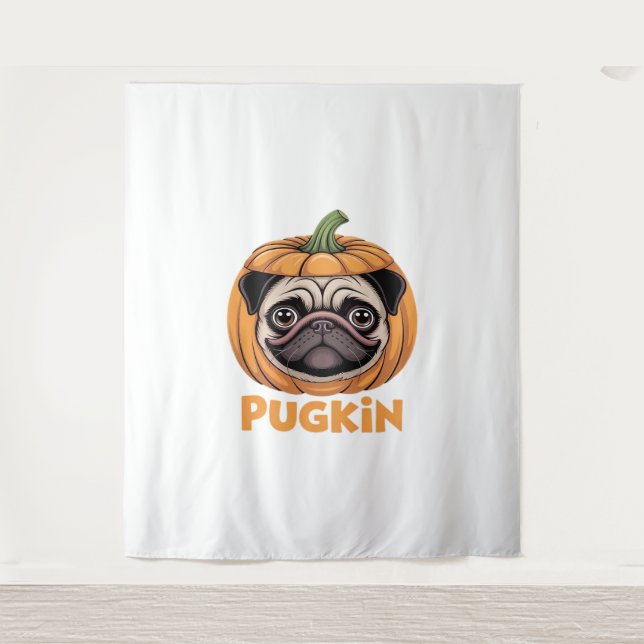 Pugkin Pug Halloween Happy Halloween Oversized T-S Tapestry (Front)