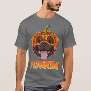 Pugkin Pug Head Face Pumpkin Halloween Fall Pug Ow T-Shirt