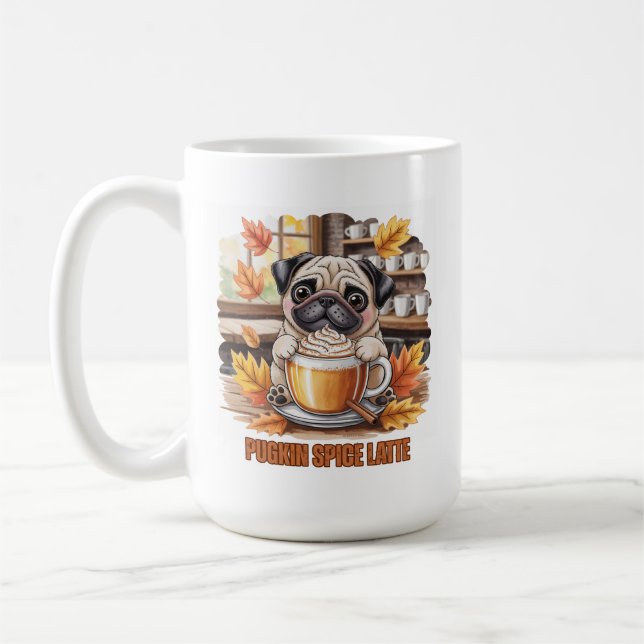 Pugkin Spice Latte Cute Funny Fall Pug Dog Lover Coffee Mug (Left)
