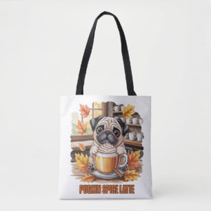 Pugkin Spice Latte Cute Funny Fall Pug Dog Lover Tote Bag