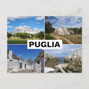 Puglia houses, towns and landscape collage postcard