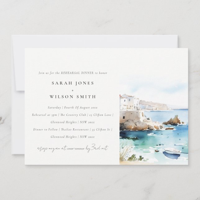Puglia Italy Watercolor Landscape Rehearsal Dinner Invitation (Front)