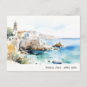 Puglia, Italy Watercolor Landscape Travel Holiday Postcard