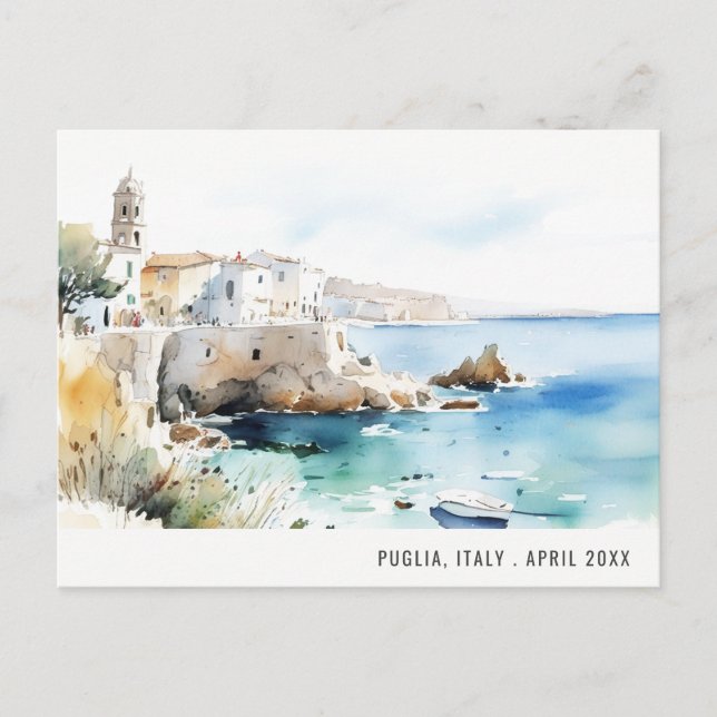 Puglia, Italy Watercolor Landscape Travel Holiday Postcard (Front)