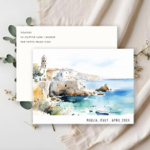 Puglia, Italy Watercolor Landscape Travel