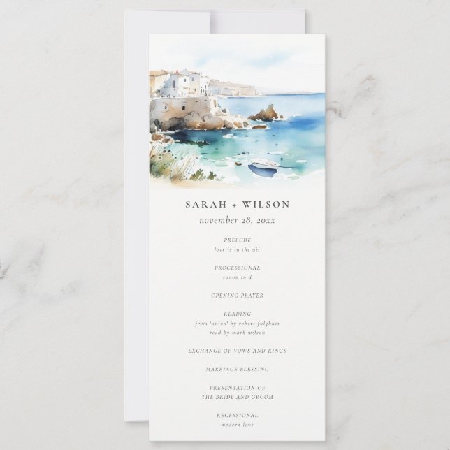 Puglia, Italy Watercolor Landscape Wedding Program Invitation (Front)