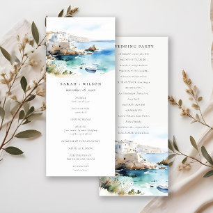 Puglia, Italy Watercolor Landscape Wedding Program Invitation