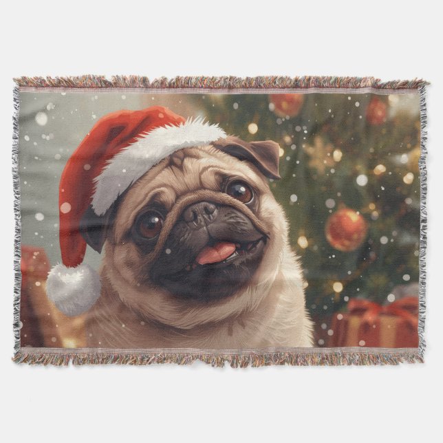  Pugmas Cheer: Cozy Snuggles with Santa’s Cutest  Throw Blanket (Front)