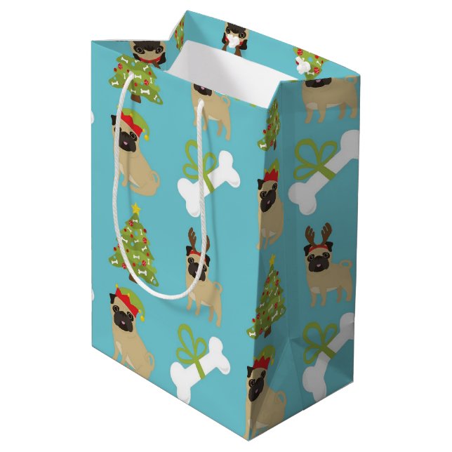 Pugs and Bones and Trees Medium Gift Bag (Back Angled)