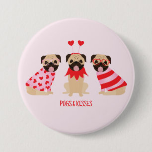 Pugs And Kisses Cute Pug Dogs 7.5 Cm Round Badge