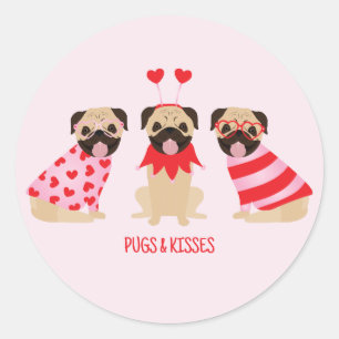 Pugs And Kisses Cute Pug Dogs Classic Round Sticker