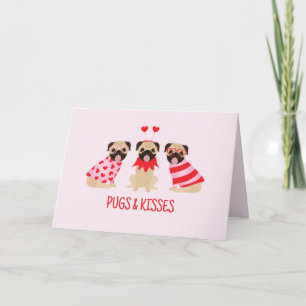 Pugs And Kisses Cute Pug Dogs Holiday Card