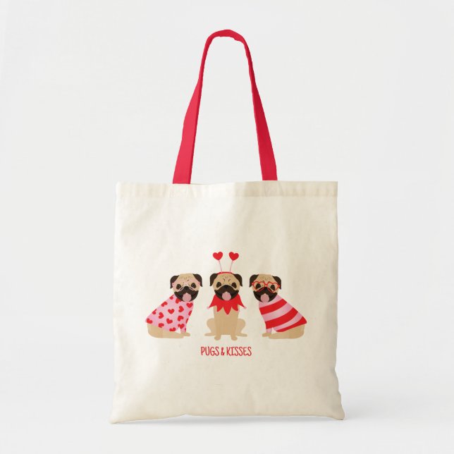 Pugs And Kisses Cute Pug Dogs Tote Bag (Front)