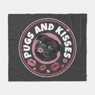 Pugs And Kisses Cute Pun Pug Lovers Fleece Blanket