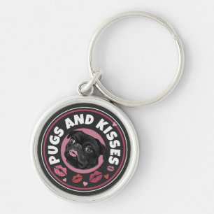Pugs And Kisses   Cute Pun   Pug Lovers Key Ring