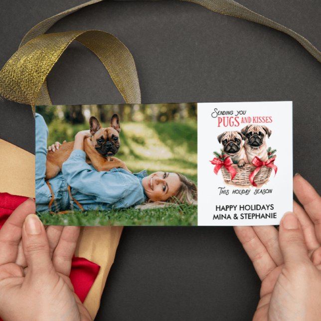 PUGS AND KISSES FUNNY DOG TWO PHOTOS CHRISTMAS HOLIDAY CARD (PUGS AND KISSES CHRISTMAS TWO PHOTO HOLIDAY CARDS. digital download available)