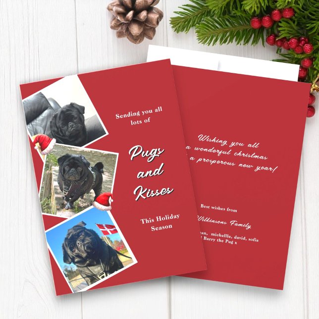 pugs and kisses three photo holiday card (Creator Uploaded)